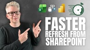 Side-by-side timing comparison of SharePoint connectors, illustrating a 7x speed gain when targeting folders only.