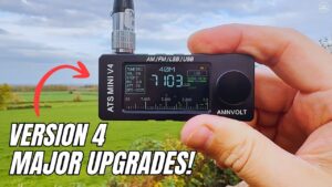 Close-up of the shielded SI4732 board and ESD protection on the antenna input designed to cut interference.