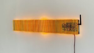 A compact microcomputer reads 2.4 gigahertz and five gigahertz bands, translating signal strength into shifting light patterns.