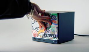 Rear panel of the small PC highlighting Gigabit Ethernet, Wi-Fi 6E support, and integrated power connector.