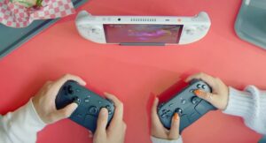 Wireless Puck receiver sits beside a console, showing low-latency pairing for up to four controllers in the living room.