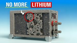 Close-up of cement mixing with carbon black powder, a key additive used in MIT’s energy-storing concrete.