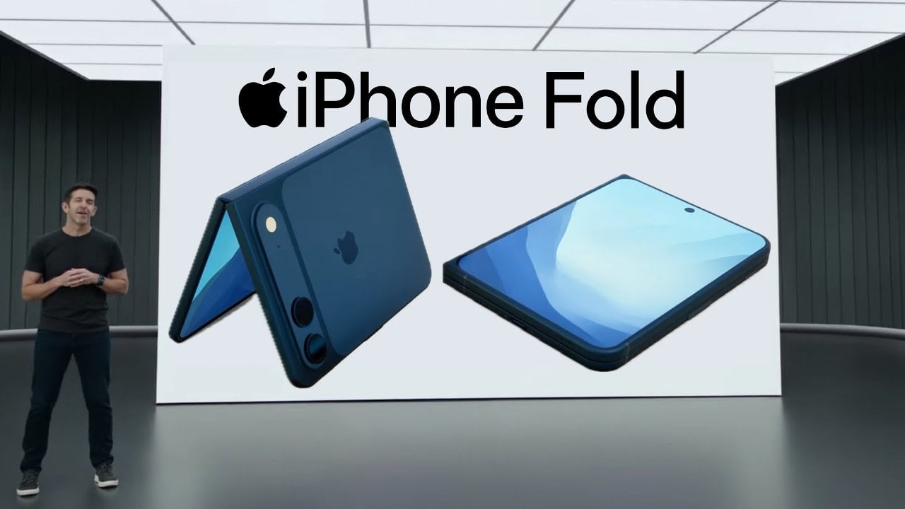 Foldable iPhone design showcasing innovative hinge and button placement