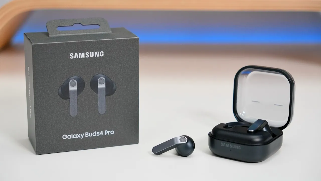 Galaxy Buds 4 Pro highlighting adaptive noise cancellation and audio features