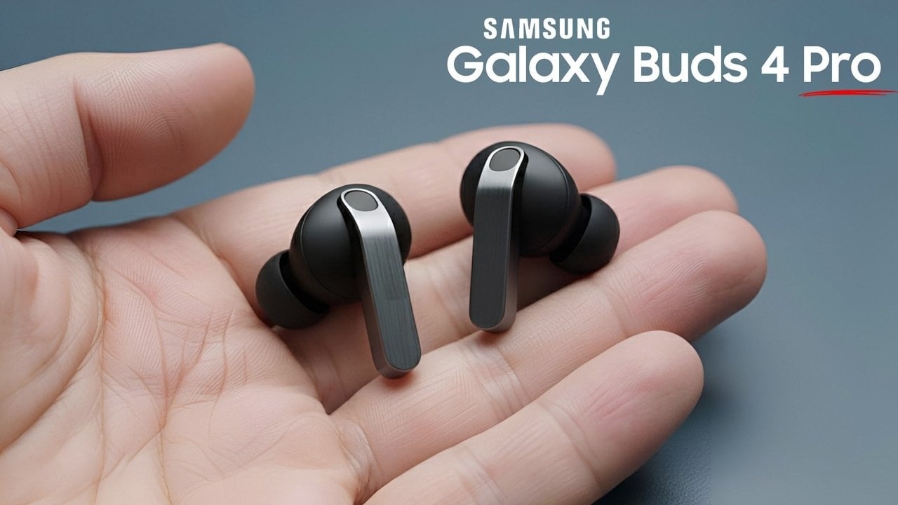 Close-up of Samsung Galaxy Buds 4 Pro with sleek design and clear case