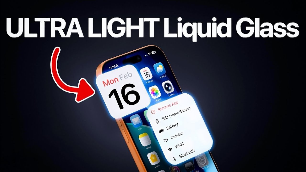 iPhone display showcasing the ultra-light liquid glass effect in iOS 26