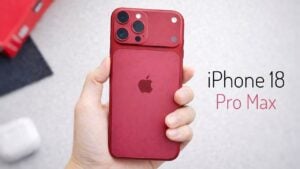 Deep red iPhone 18 Pro Max showcasing Apple’s bold new design for 2026
