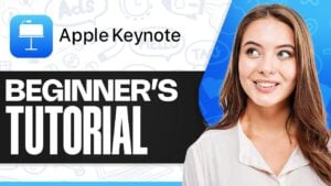 Template gallery in Apple Keynote with options like minimal, craft, and portfolio visible on screen.