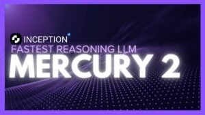 Benchmark graphic compares Mercury 2 speed at over 1,000 tokens per second against Claude and Gemini models.