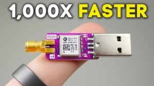 Close-up of an MM8108 Wi-Fi module on a small board next to antenna and power components.