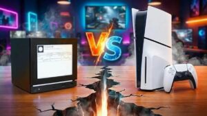 Split-screen image comparing PS5 exclusives to Steam mod support, pointing out catalog strengths and trade-offs for players.