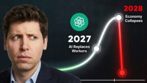Office workers review layoff notices as AI tools replace routine tasks across finance, law, and support roles.