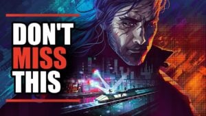 Replaced gameplay scene with pixel art city streets, side-scrolling action, and cyberpunk lighting in an 1980s setting.