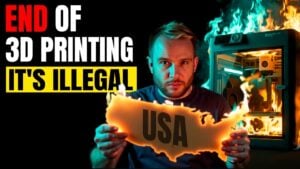 A state capitol building backdrop with a 3D printer box, symbolizing in-person purchase and waiting period rules.