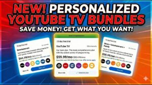 YouTube TV screen showing bundle choices with prices, alongside a note about the $83 base plan.