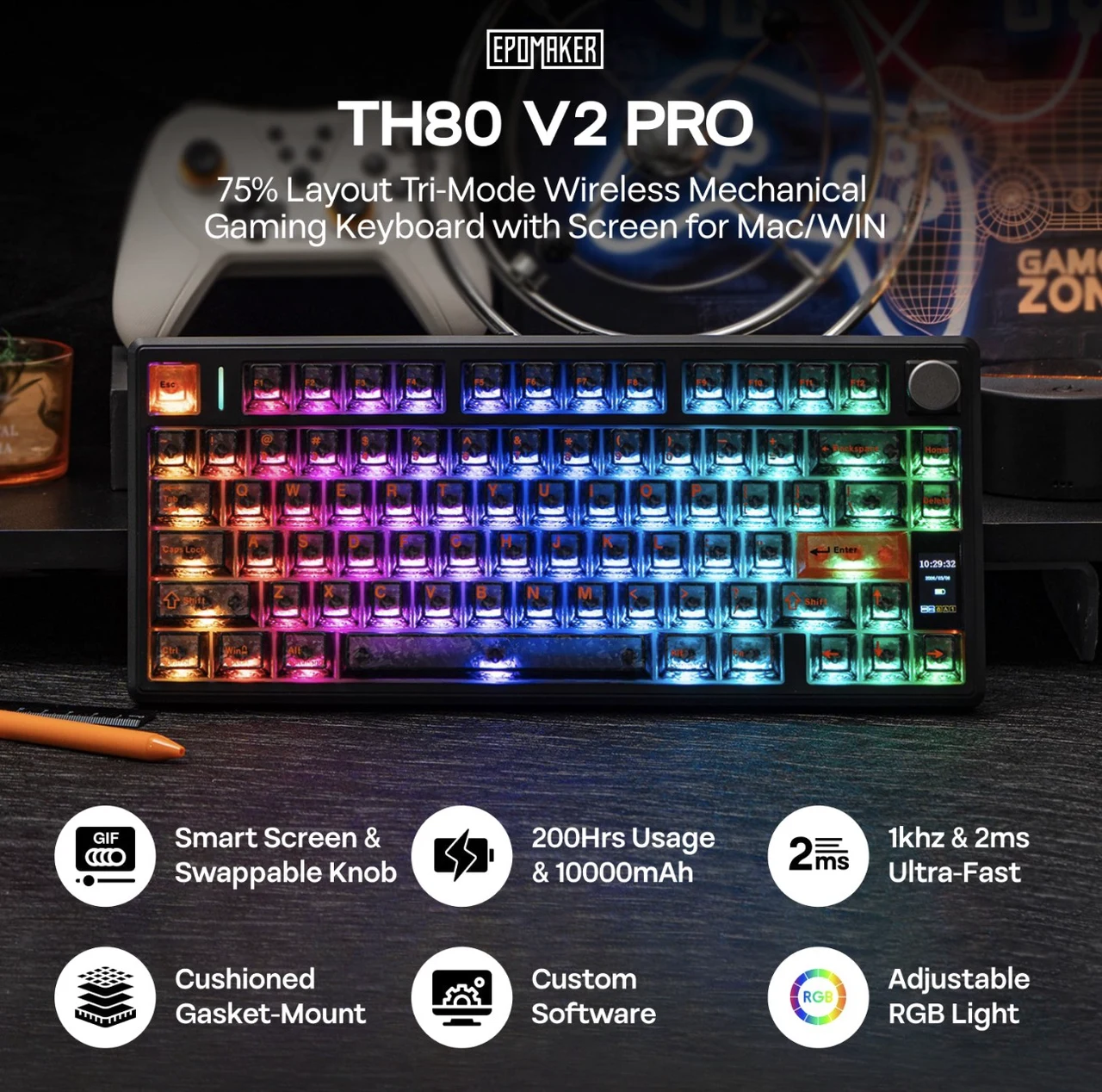 Epomaker TH80 V2 Pro White Keyboard Features