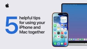 Person copies text on an iPhone and pastes it into a Mac document using Universal Clipboard.