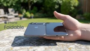 Concept render of Apple iPhone Fold showing a side button fingerprint sensor and a slimmer frame.