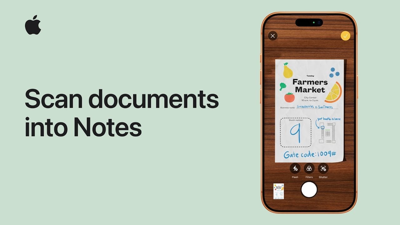 Multi-page document scanned in Apple Notes, with thumbnails for each page before saving to the note.