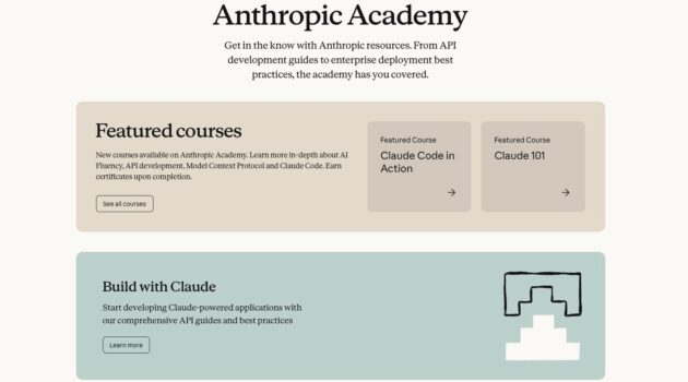 Anthropic AI Academy course list showing 13 free classes and certification badges in a learning dashboard.