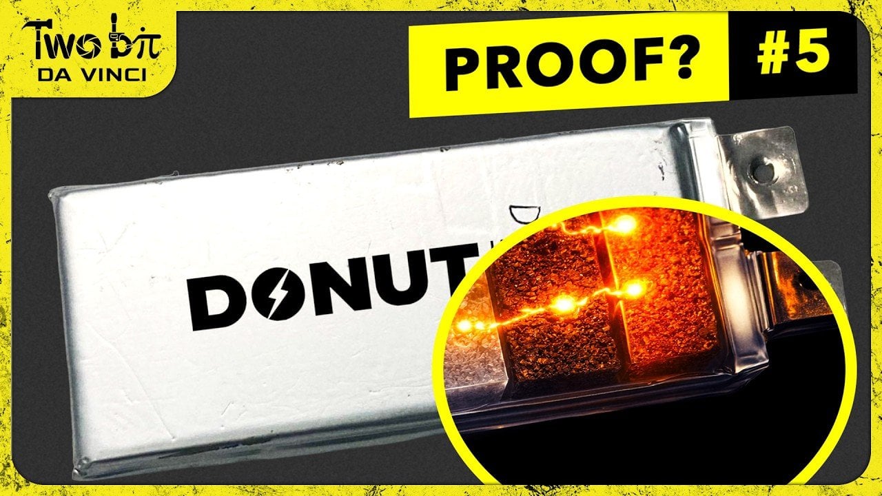 Close-up of the Donut Lab battery pouch showing measured swelling linked to solid expansion, not gas buildup.