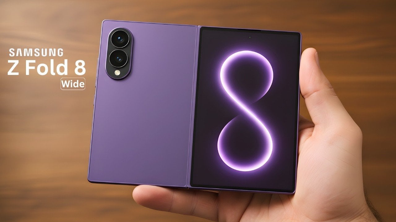Side-by-side size comparison of Galaxy Z Fold 8 and Z Fold 8 Wide showing different width and height.