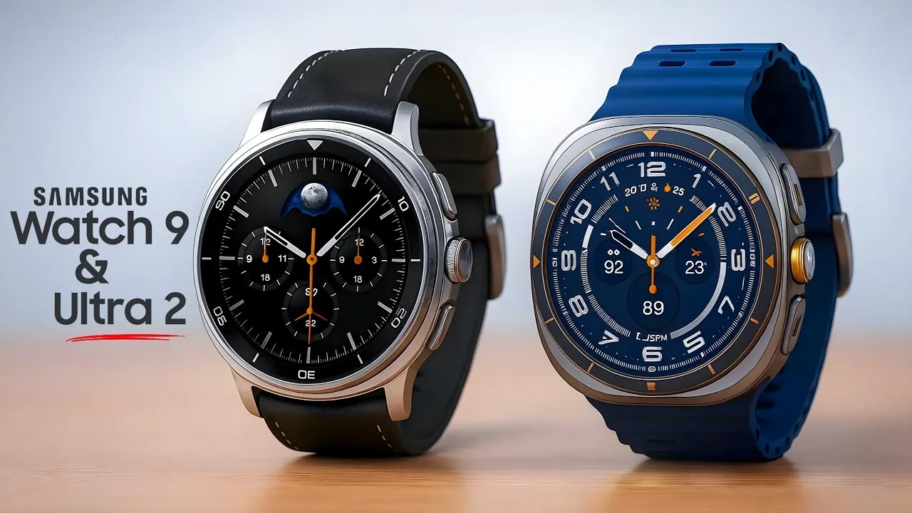 Render-style image of Samsung Galaxy Watch Ultra 2 highlighting rumored 5G support and a Snapdragon Wear Elite chip.
