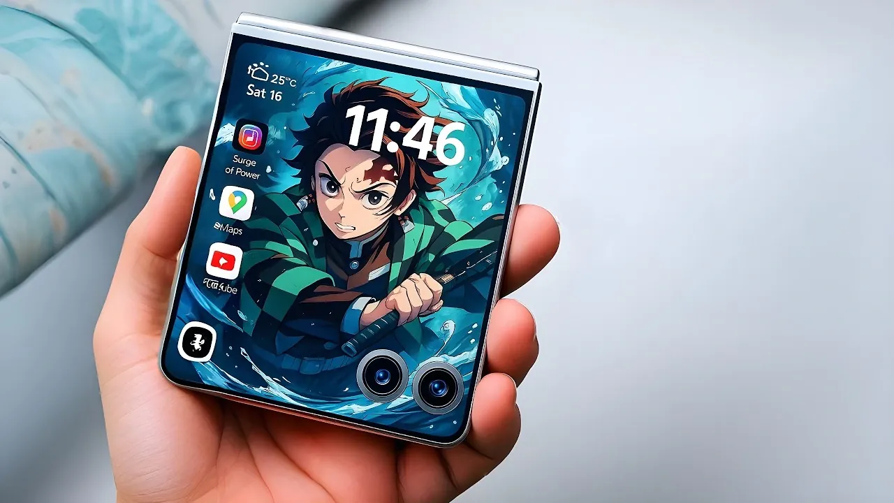 Concept render referencing the Exynos 2600 chip and expected power management gains for a foldable handset.