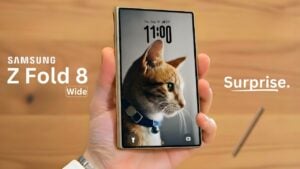 Render of the Samsung Galaxy Z Fold 8 Wide showing a broader inner screen and thinner bezels.