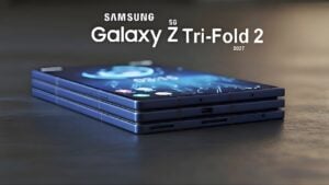 Close view of Galaxy Z Trifold folded profile, highlighting the reported 12.9 mm thickness criticism.