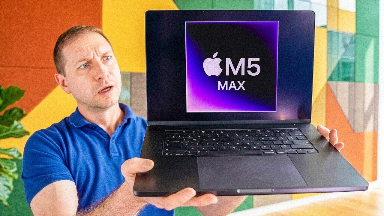 Performance chart comparing M5 Max and M3 Ultra in AI prompt processing and token generation tests.