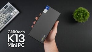 Close view of Intel Core Ultra 7256V system details, highlighting 16GB integrated memory and mini PC size.
