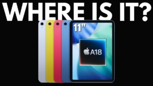 A simplified A18 chip diagram next to an iPad outline, showing the expected processor upgrade for 2026.