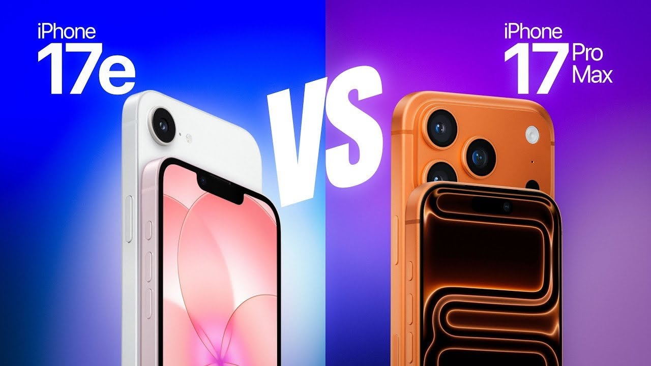 iPhone 17e and iPhone 17 Pro Max shown together, highlighting size and screen differences in a quick comparison.