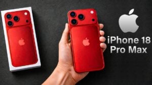 Color lineup mockup showing maroon, purple, and beige finishes as the rumored iPhone 18 Pro options.
