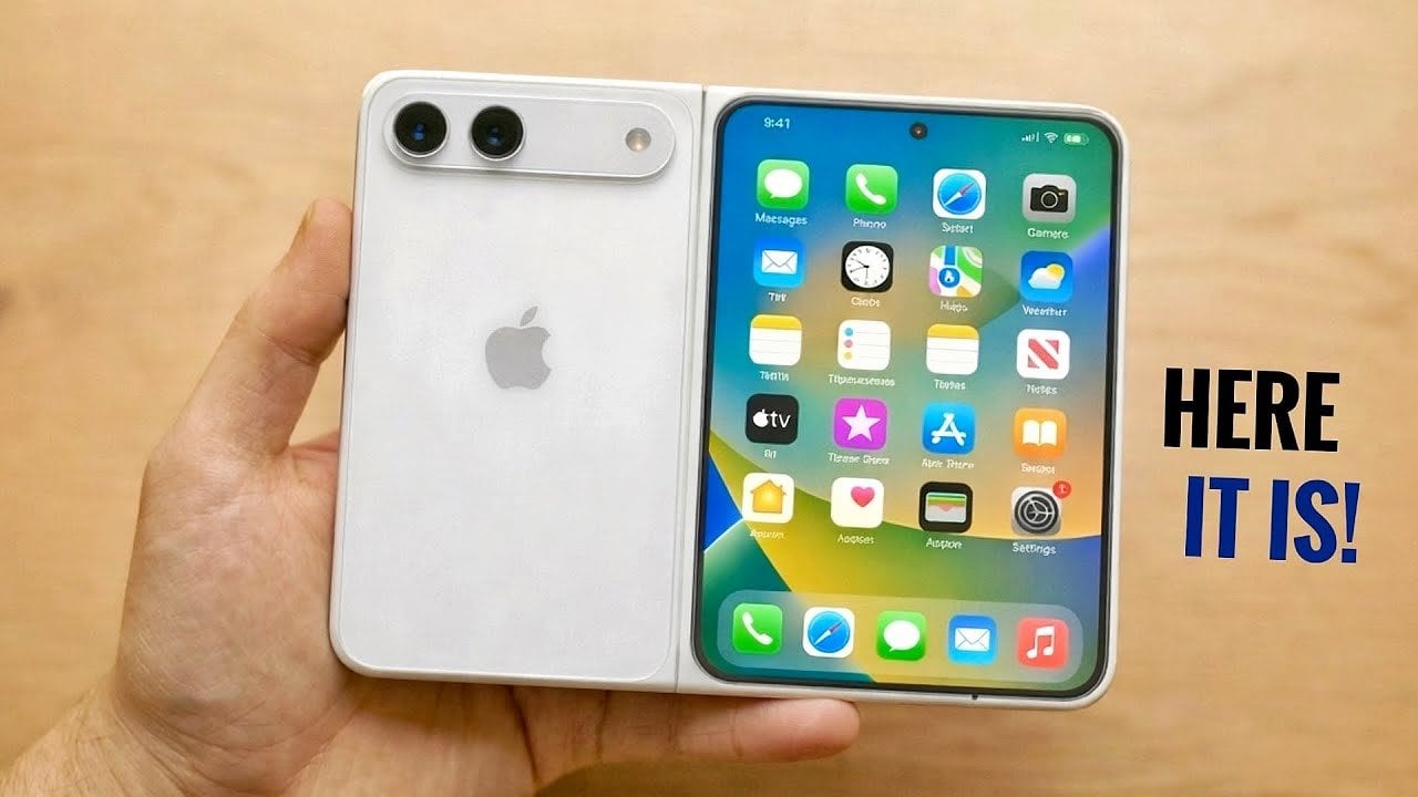 Graphic showing the A20 Pro chip paired with Apple’s C2 modem for the rumored iPhone Fold hardware.