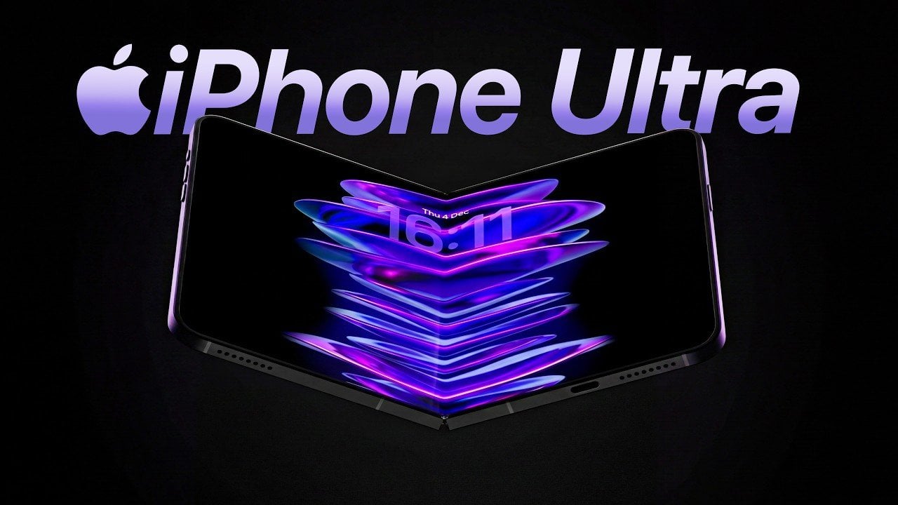 AirPods Ultra mockup showing in-ear buds with sensors, highlighting rumored H3 chip and spatial tracking cameras.