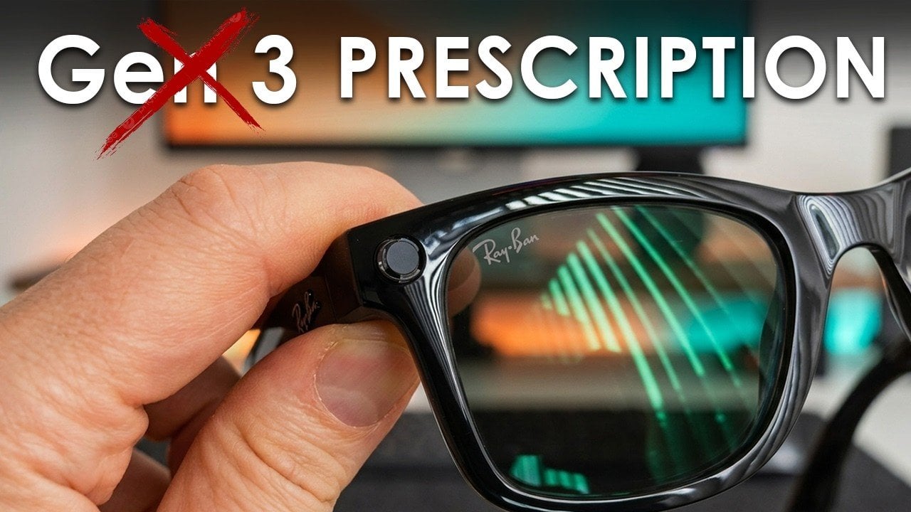 An optical store counter with Ray-Ban Meta smart glasses packaged with prescription lenses during an eye exam visit.