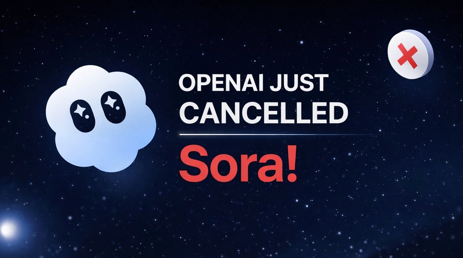 OpenAI announcement screen showing Sora video features discontinued and the Sora API retired as the company shifts priorities.