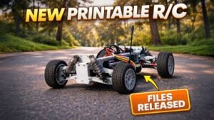 A 3D-printed RC car chassis in PETG showing reinforced rails and modular mounts after six months of revisions.