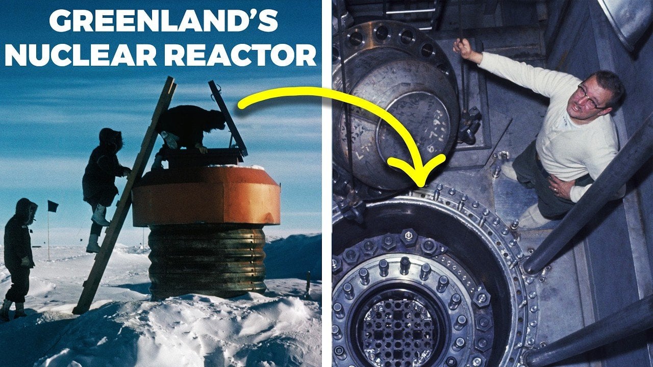 Diagram of the PM-2A portable nuclear reactor used at Camp Century, with labeled components and shielding.