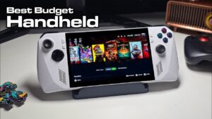 Side-by-side comparison of ROG Ally and Steam Deck showing game settings menus and frame rate counters.