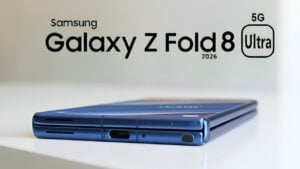 Front view of a foldable handset highlighting a 6.5-inch cover OLED screen area with slim bezels.