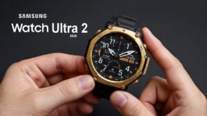 Side-by-side graphic showing Galaxy Watch Ultra 2 and Galaxy Watch 9 with different processors listed for each model.