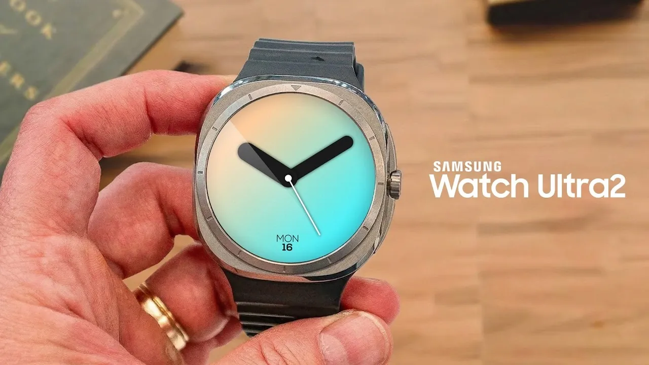 Side-by-side text mockup comparing Galaxy Watch Ultra 2 and Ultra 2026 naming possibilities on a retail label.