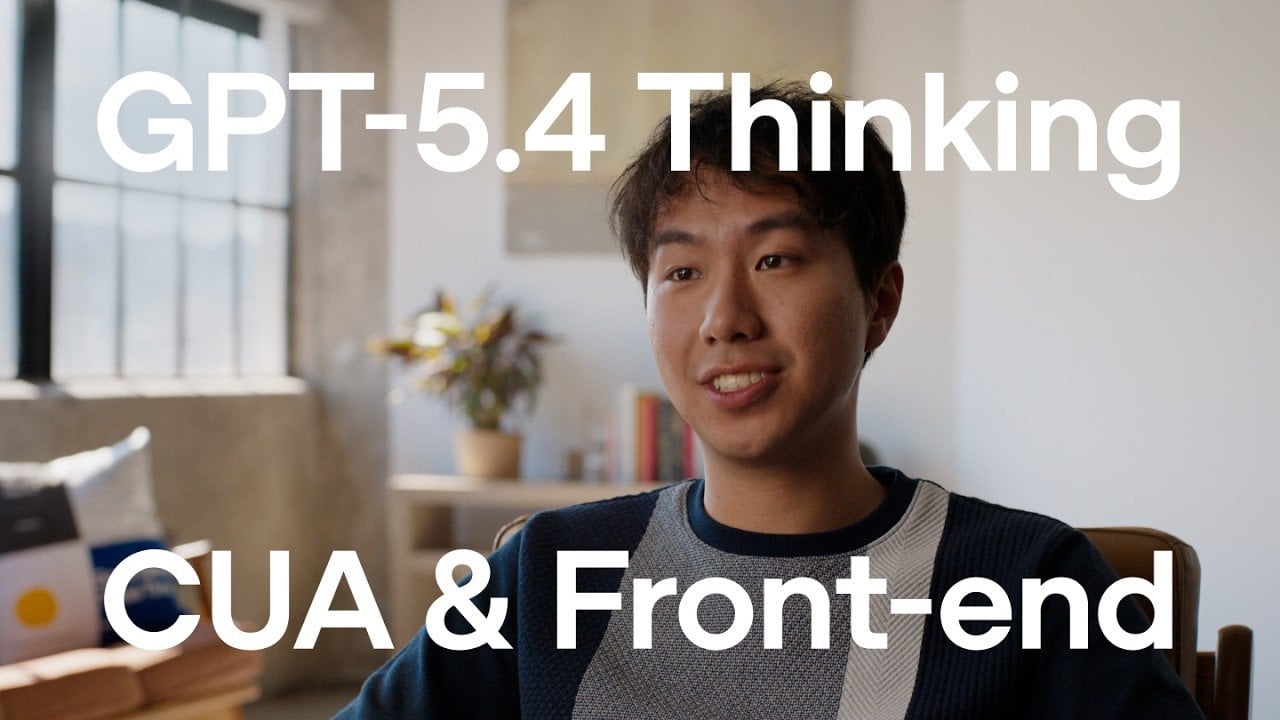 A desktop screen shows GPT-5.4 Thinking clicking menus and filling forms during a KUA computer control demo.