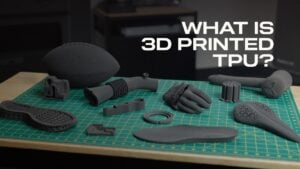 SLS 3D printed TPU part beside an injection molded piece, showing surface finish and flexible edges.