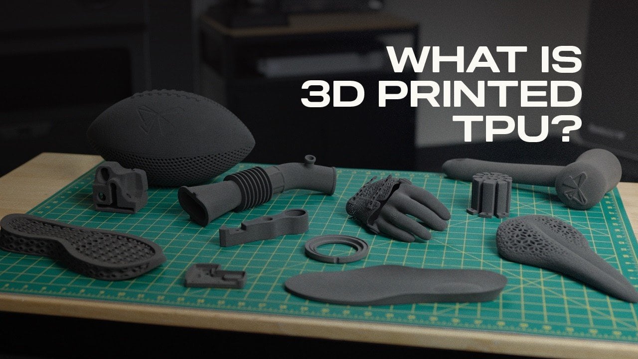 SLS 3D printed TPU part beside an injection molded piece, showing surface finish and flexible edges.