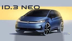 Volkswagen ID.3 Neo shown ahead of its mid-April premiere, highlighting updated hardware and refreshed cabin controls.