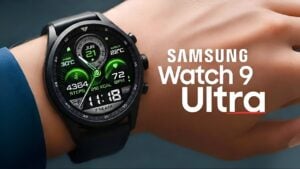 Close view of a Samsung Galaxy Watch showing battery specs, highlighting the rumored 435mAh rated capacity increase.